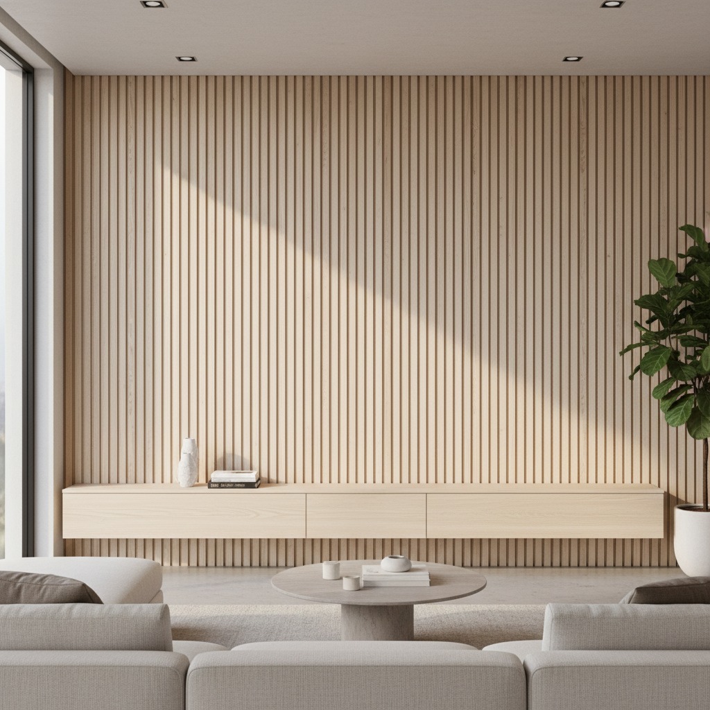 White Oak Full Height Solid Wood Slat Wall Panels